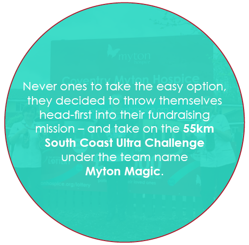 The Myton Hospices - Myton Magic - Therapy Team - Nicola Woolvine - Susan Fraser - Kathryn Howell - South Coast Ultra Challenge - Warwickshire - Coventry - Rugby - Leamington Spa - Warwick