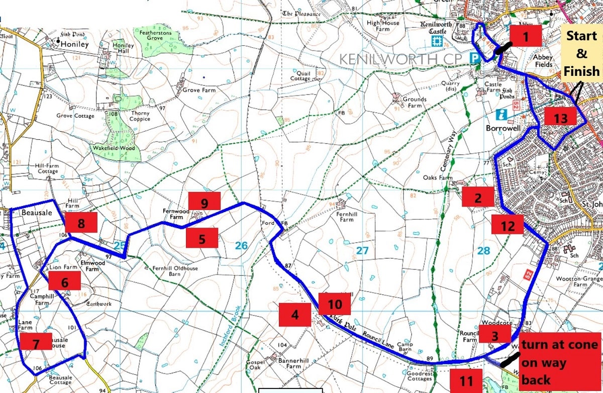 The Myton Hospices - Kenilworth Half Marathon 2023 Route