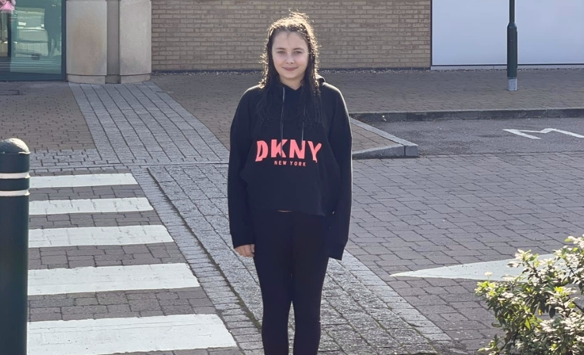 Evelyn outside Swimming Pool