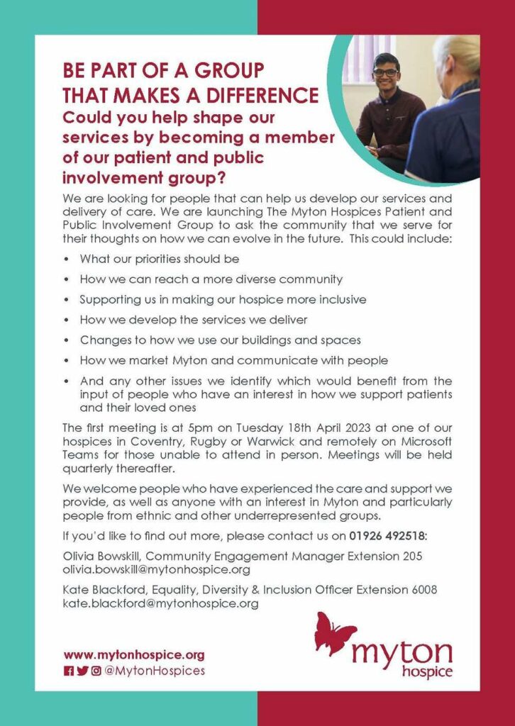 The Myton Hospices - Public Involve Group Poster The Myton Hospices - Public Involve Group Poster