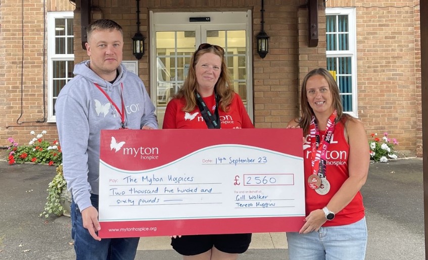 The Myton Hospices - Gill and Teresa's cheque presentation