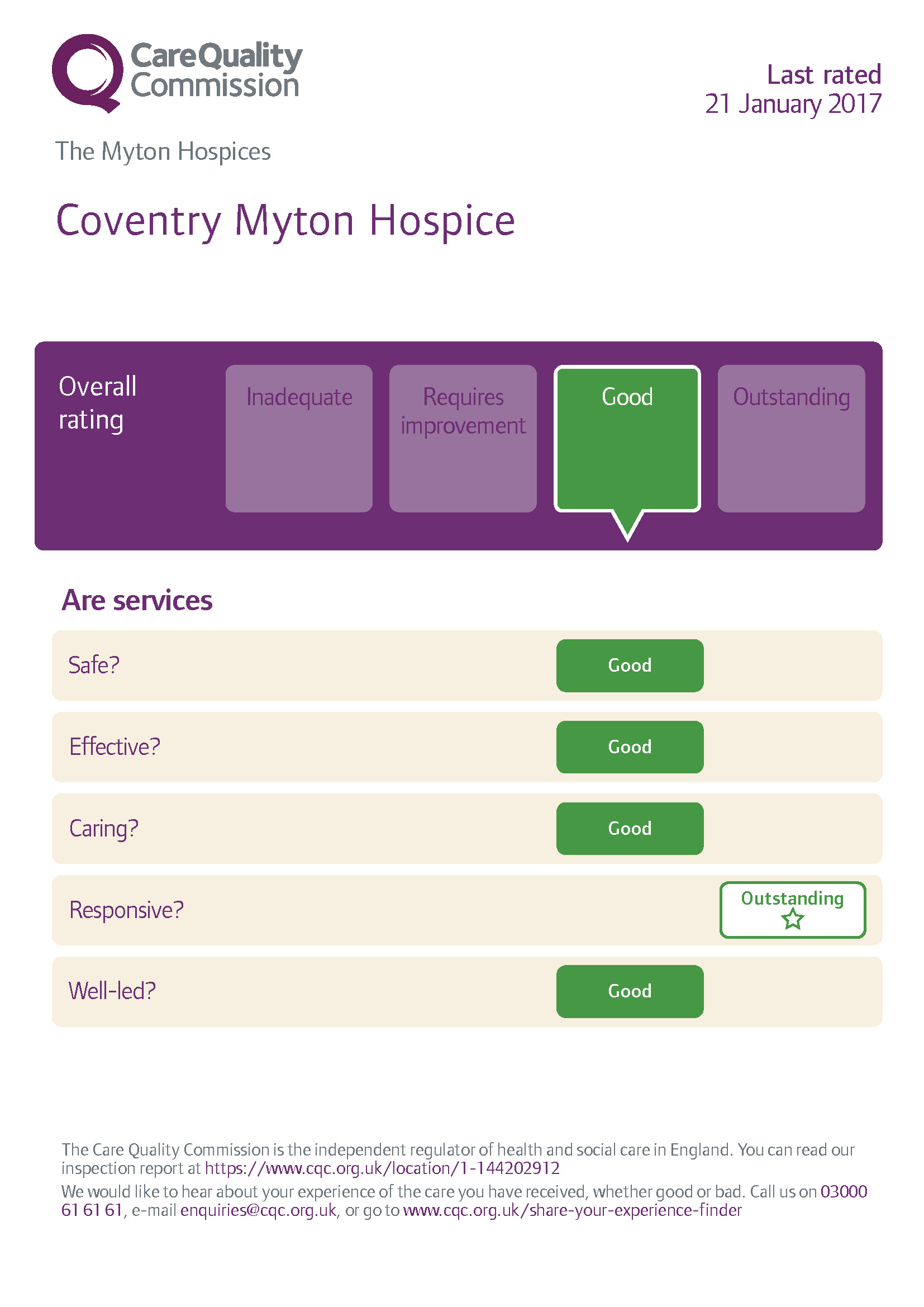 The Myton Hospices - Coventry Myton Hospice CQC Rating