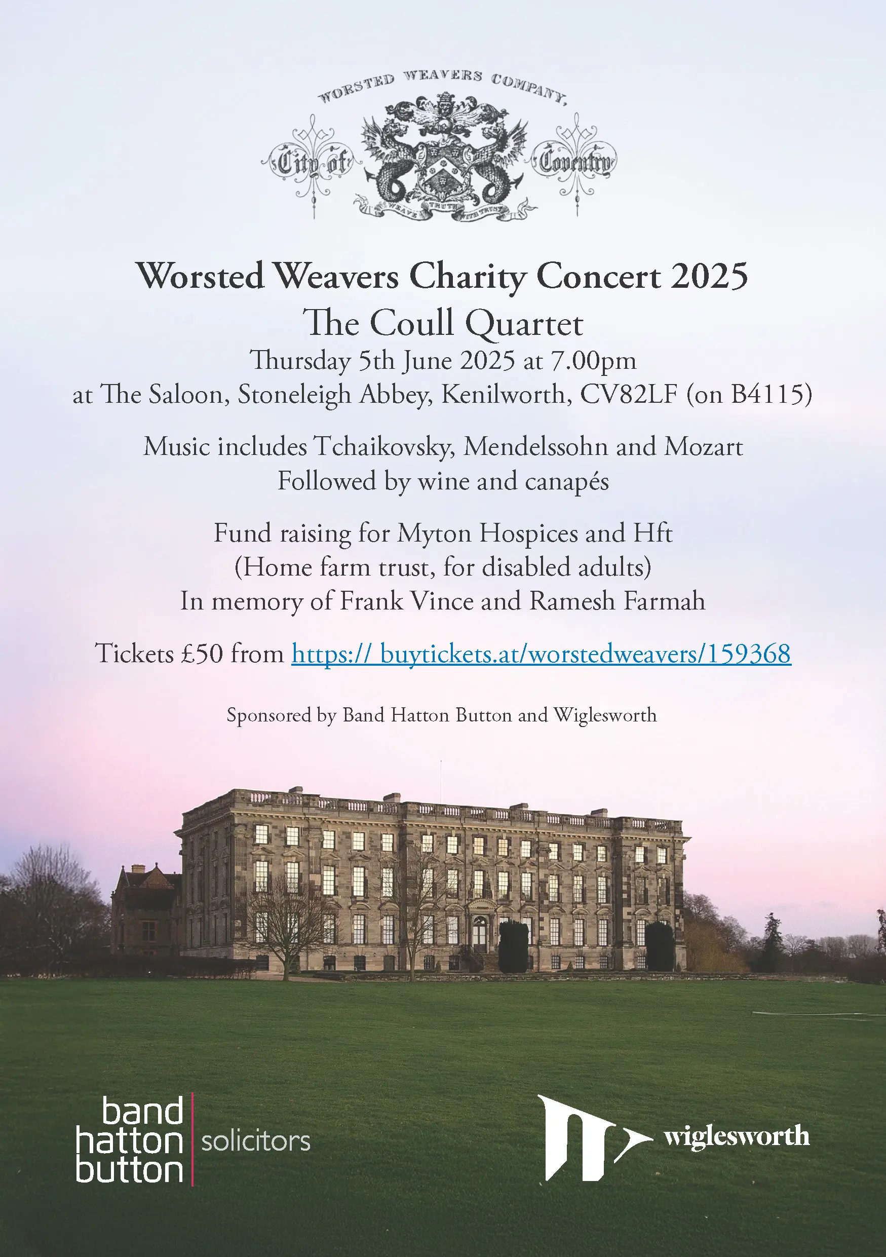 The Myton Hospices - Community Event - Worsted Weavers Charity Concert Poster 