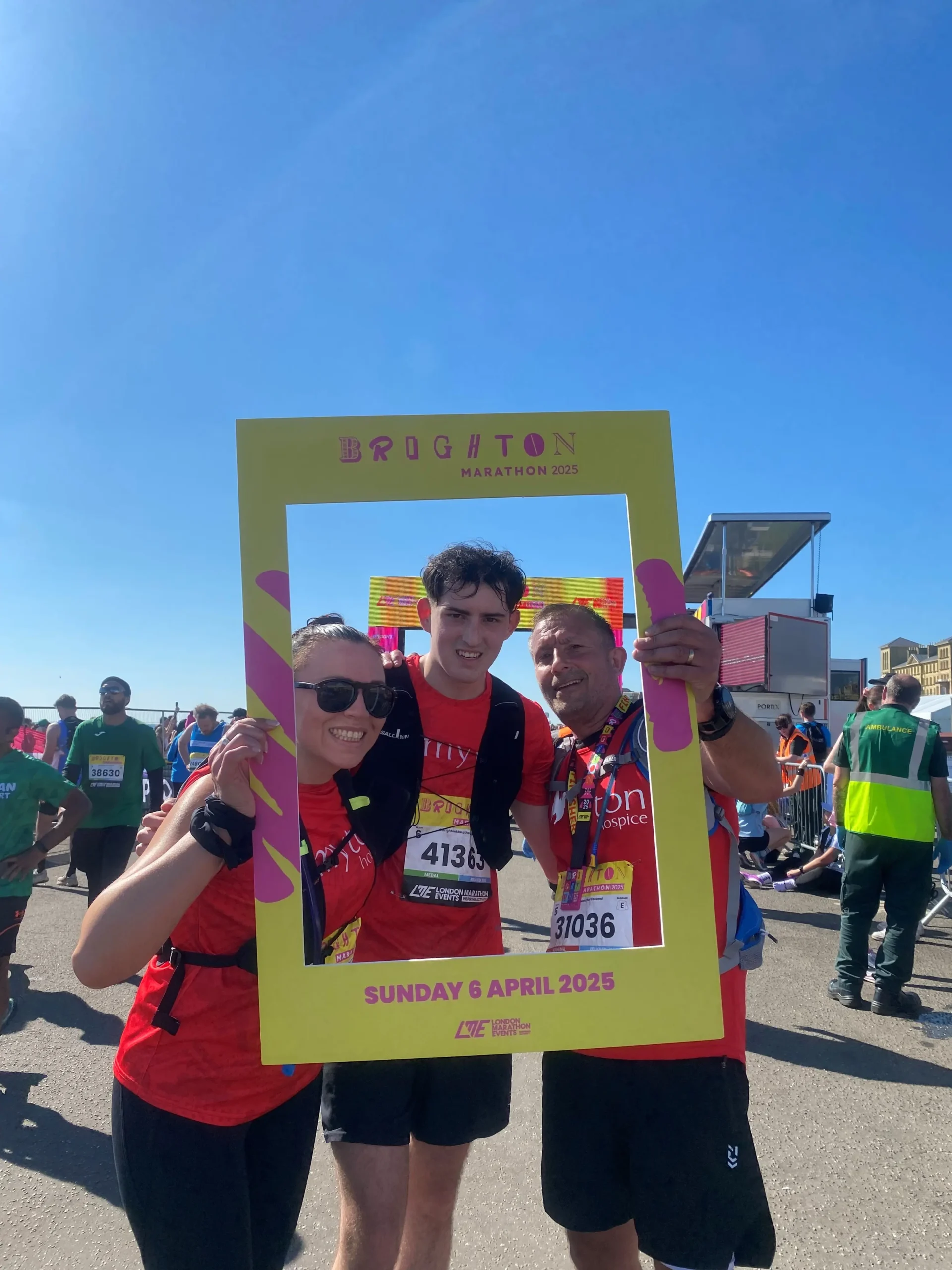 The Myton Hospices - Holly, Chris and Tyler at the Brighton Marathon The Myton Hospices - Holly, Chris and Tyler at the Brighton Marathon