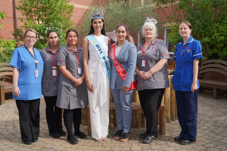The Myton Hospices - Miss World 2025 and Nurses at Coventry Myton Hospice