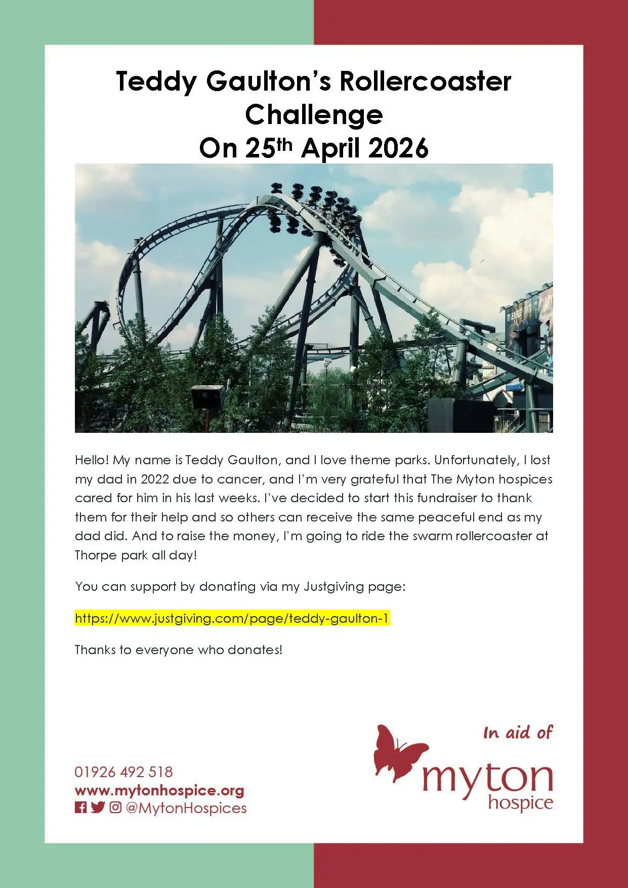 The Myton Hospices - Teddy Gaulton's Rollercoaster Challenge poster