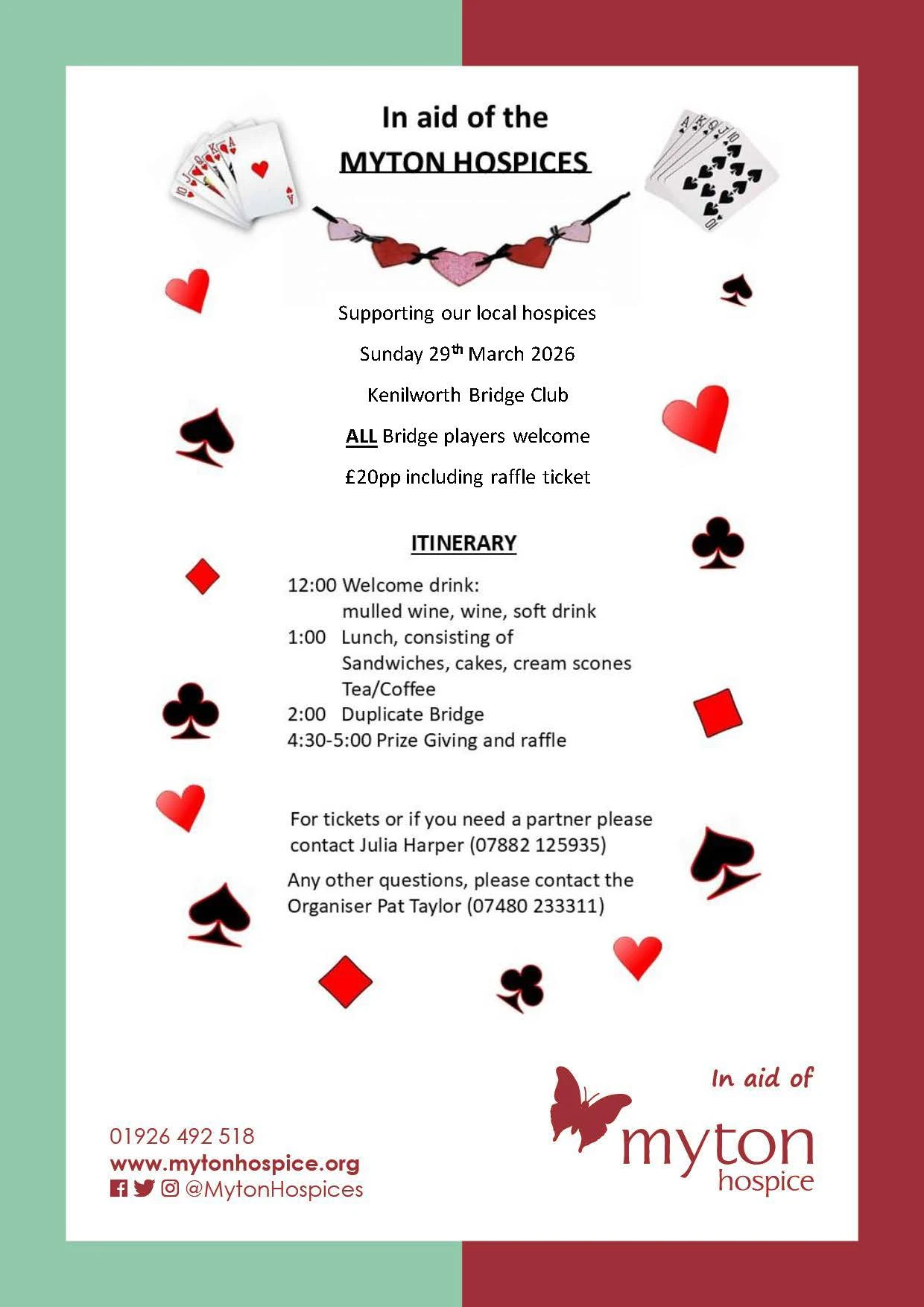 The Myton Hospices - Kenilworth Bridge Club Fundraiser poster