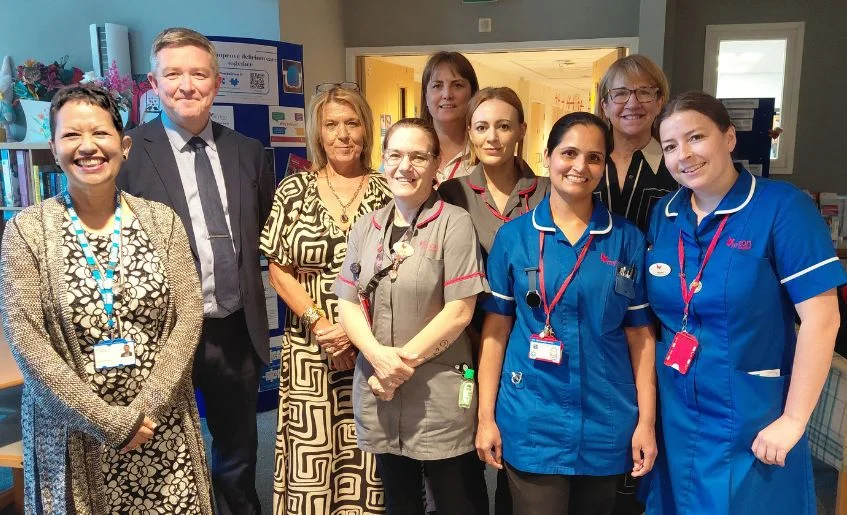 The Myton Hospices - Ruth Freeman, Sarah Faulkner, Jodie Morris with local health and care leaders at Coventry Myton Hospice